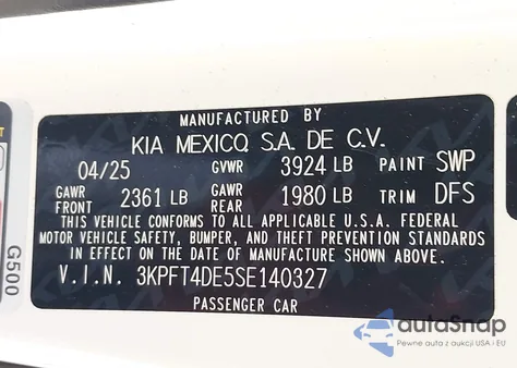2025 Kia K4 Lxs z USA, uszkodzony, nr VIN 3KPFT4DE5SE140327